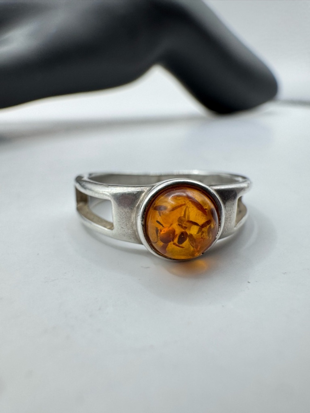 Size 6 Sterling Silver Amber Cabochon Ring